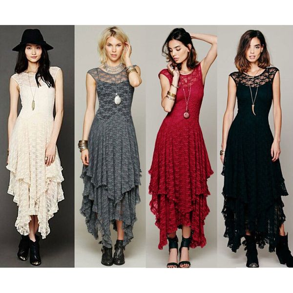 women's casual dresses wear irregular high and low lace skirt long dress, Black;gray
women's casual dresses wear irregular high and low lace skirt long dress, Black;gray