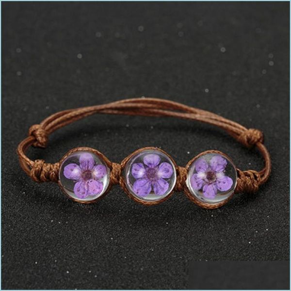 link chain handmade dried flowers glass beads bracelet summer style ball woven weave lucky flower bracelets for women jewelry drop d dhvnf, Black 
link chain handmade dried flowers glass beads bracelet summer style ball woven weave lucky flower bracelets for women jewelry drop d dhvnf, Black