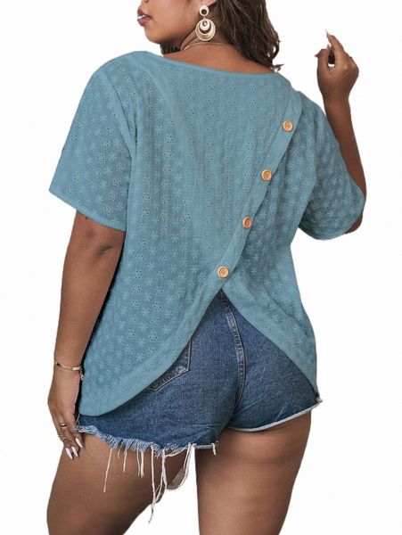 plus size t-shirt plus eyelet embroidery button back asymmetrical blouse r75h#, Black
plus size t-shirt plus eyelet embroidery button back asymmetrical blouse r75h#, Black