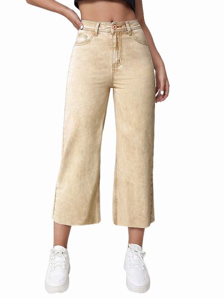 women's jeans frayed hem wide leg jeans 2022 new f73q#, Blue