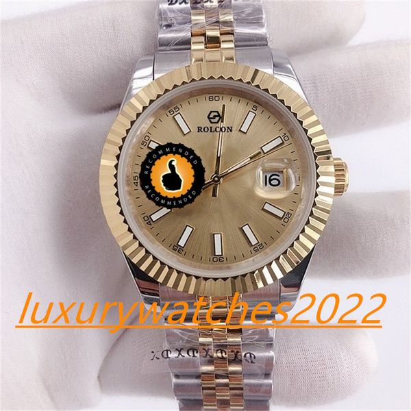 classic mens watch 36mm/41mm automatic movement mechanical two tone stainless steel champagne gold dial wristwatch, Slivery;brown
classic mens watch 36mm/41mm automatic movement mechanical two tone stainless steel champagne gold dial wristwatch, Slivery;brown