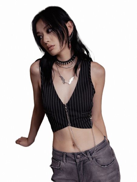 women's two piece pants romwe dark academia striped zip up chain decor waistcoat p1bu#, White
women's two piece pants romwe dark academia striped zip up chain decor waistcoat p1bu#, White