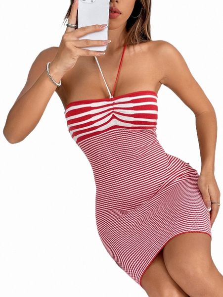 women's sweaters striped pattern tie back halter sweater dress r6kj#, White;black
women's sweaters striped pattern tie back halter sweater dress r6kj#, White;black