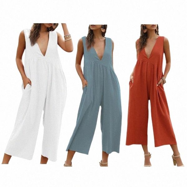 women's jumpsuits & rompers summer wide leg solid color sleeveless v-neck halter female casual loose pocket jumpsuit women's jumps, Black;white
women's jumpsuits & rompers summer wide leg solid color sleeveless v-neck halter female casual loose pocket jumpsuit women's jumps, Black;white
