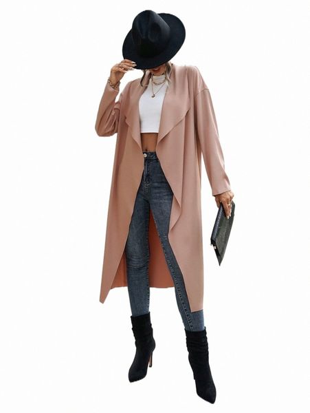 women's down & parkas waterfall collar drop shoulder open front coat j9qi#, Black