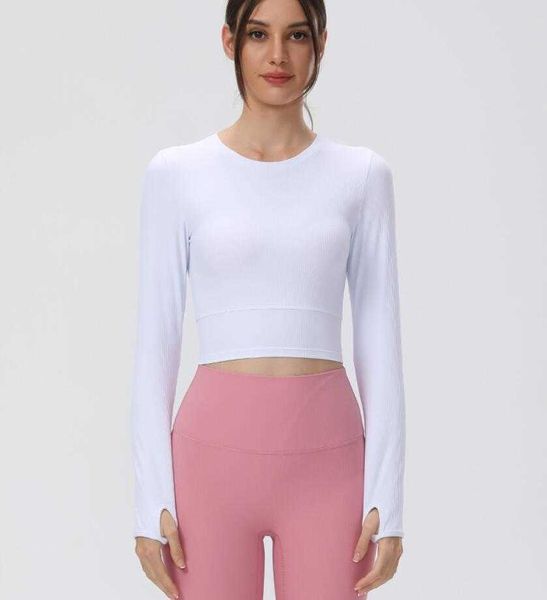 yoga outfit yoga outfits long sleeve t-shirt rib half back sports shirt running 
yoga outfit yoga outfits long sleeve t-shirt rib half back sports shirt running