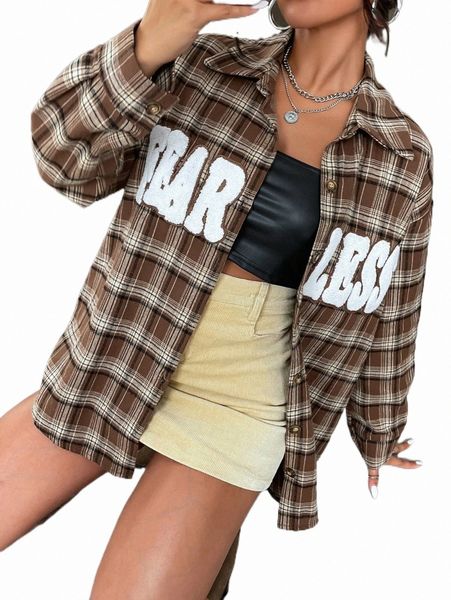 women's down & parkas letter patch detail plaid print drop shoulder coat l0vx#, Black
women's down & parkas letter patch detail plaid print drop shoulder coat l0vx#, Black