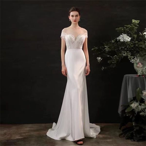 satin wedding dress hand beaded bag hip slim small trailing light skirt ld5028, White
satin wedding dress hand beaded bag hip slim small trailing light skirt ld5028, White