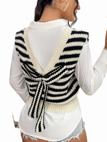 women's sweaters striped pattern bow back sweater vest without blouse r0r6#, White;black
women's sweaters striped pattern bow back sweater vest without blouse r0r6#, White;black