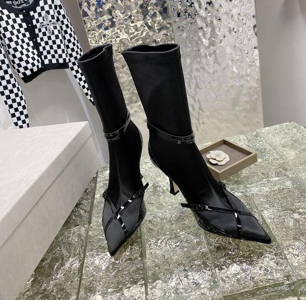 Designer new women's high-heeled boots autumn winter short belt cross stitching fashion elastic black ladies socks boot mid-tube Half boots
Designer new women's high-heeled boots autumn winter short belt cross stitching fashion elastic black ladies socks boot mid-tube Half boots