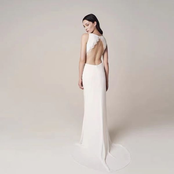 french wedding dress plain satin simple slim backless niche design white light long skirt advanced ld5059
french wedding dress plain satin simple slim backless niche design white light long skirt advanced ld5059