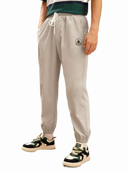 men's pants men drawstring waist slant pockets tapered pants l1up#, Black