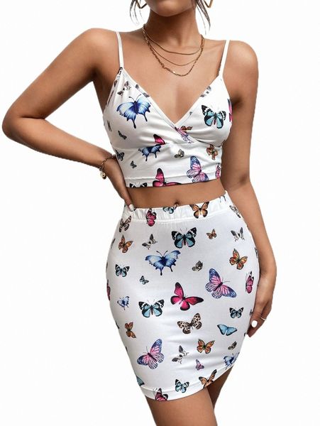 two piece dress allover butterfly print wrap cami & bodycon skirt o9gs#, White
two piece dress allover butterfly print wrap cami & bodycon skirt o9gs#, White