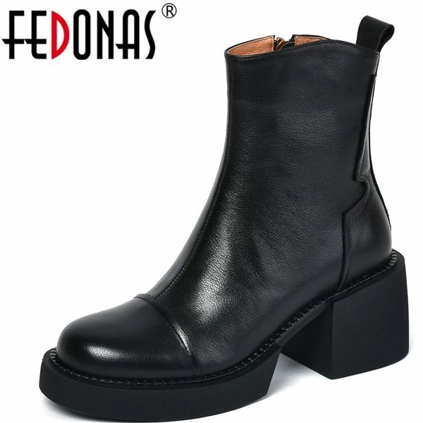 boots fedonas retro mature female concise women ankle boots genuine leather thick heels autumn winter side zipper office shoes woman 220907, Black
boots fedonas retro mature female concise women ankle boots genuine leather thick heels autumn winter side zipper office shoes woman 220907, Black