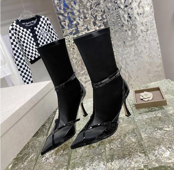 2022 designer new women's high-heeled boots autumn winter short belt cross stitching fashion elastic ladies socks boot mid-tube half bo, Black
2022 designer new women's high-heeled boots autumn winter short belt cross stitching fashion elastic ladies socks boot mid-tube half bo, Black