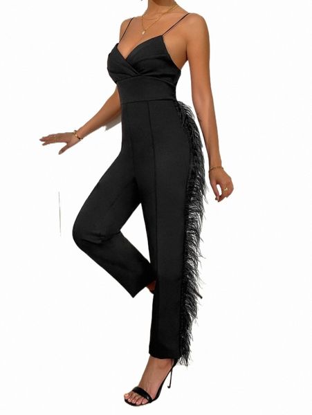 women's jumpsuits & rompers overlap collar fringe trim cami jumpsuit n5u7#, Black;white
women's jumpsuits & rompers overlap collar fringe trim cami jumpsuit n5u7#, Black;white