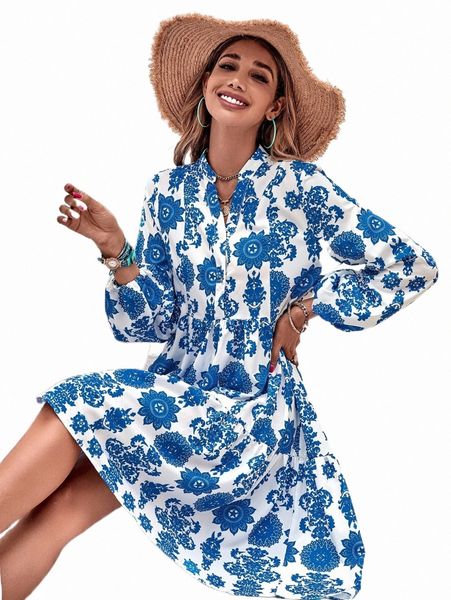 casual dresses floral print lantern sleeve ruffle hem dress b9w3#, Black;gray 
casual dresses floral print lantern sleeve ruffle hem dress b9w3#, Black;gray
