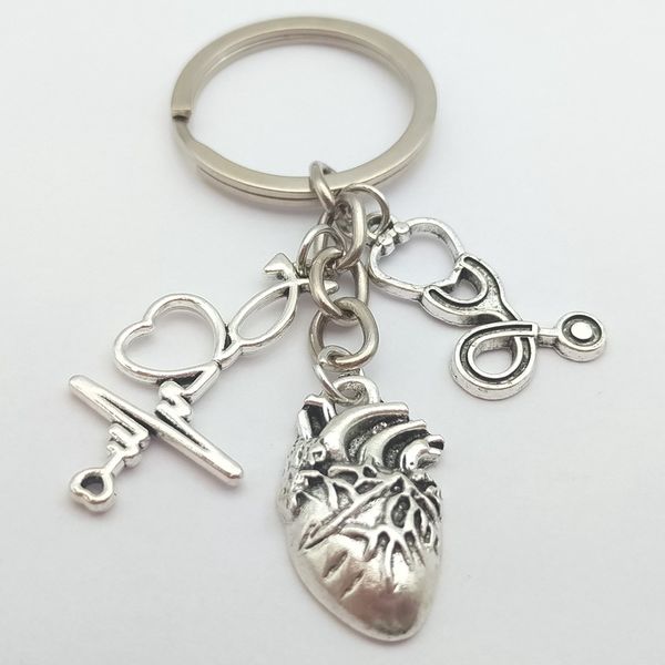 1 piece keychain ecg heart nurse cap stethoscope key chain doctor nurses key ring jewelry gift, Silver
1 piece keychain ecg heart nurse cap stethoscope key chain doctor nurses key ring jewelry gift, Silver