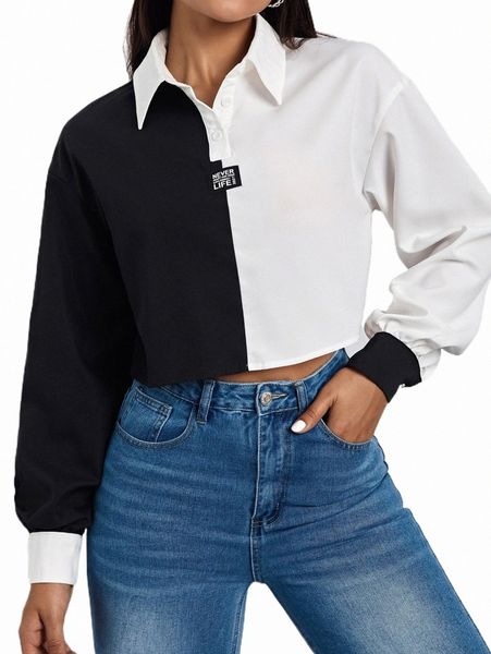 women's blouses & shirts two tone patch detail crop shirt 33bq#, White
women's blouses & shirts two tone patch detail crop shirt 33bq#, White