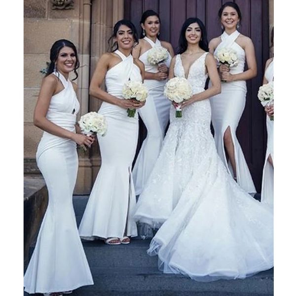 2023 elegant halter neck mermaid bridesmaid dresses side split white satin maid of honor weeding guest gown custom made, White;pink
2023 elegant halter neck mermaid bridesmaid dresses side split white satin maid of honor weeding guest gown custom made, White;pink