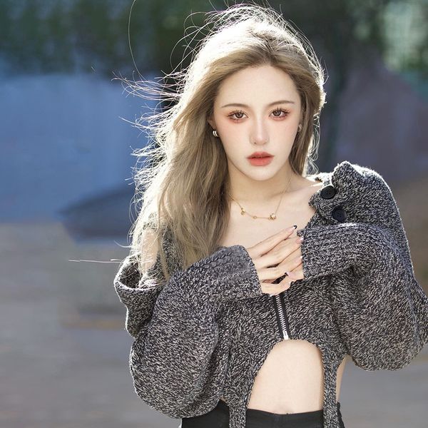 women's t shirts fall women's long sleeved u-collar slim midriff exposed cardigan, White
women's t shirts fall women's long sleeved u-collar slim midriff exposed cardigan, White