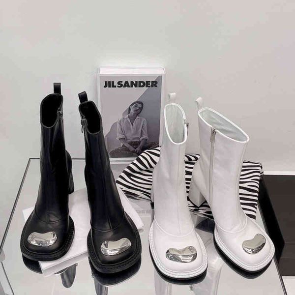 boots dy white boots women's spring autumn winter metal thin zipper high thick heel medium leather fashion, Black
boots dy white boots women's spring autumn winter metal thin zipper high thick heel medium leather fashion, Black