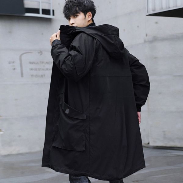 men's trench coats korean fashion long jacket men with hood pure black hooded windbreaker jacket overcoat autumn men big pockets large, Tan;black
men's trench coats korean fashion long jacket men with hood pure black hooded windbreaker jacket overcoat autumn men big pockets large, Tan;black