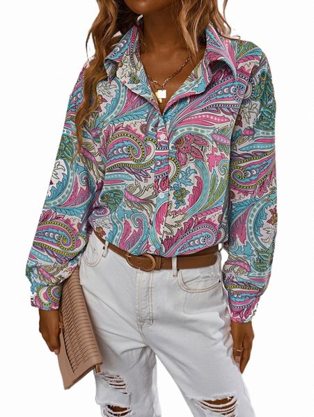 women's blouses & shirts paisley print button front shirt 15kp#, White 
women's blouses & shirts paisley print button front shirt 15kp#, White