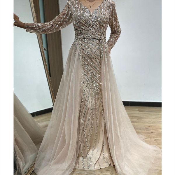 sparkling prom dresses princess long sleeves deep v neck appliques sequins beaded evening dresses detachable train floor length party gowns, Black
sparkling prom dresses princess long sleeves deep v neck appliques sequins beaded evening dresses detachable train floor length party gowns, Black
