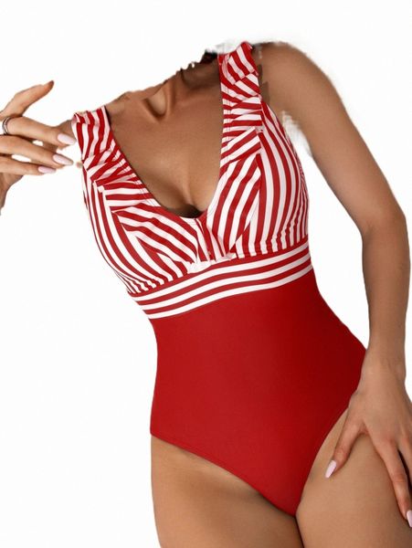 women's swimwear striped print ruffle trim crisscross back one piece swimsuit m2jj#, White;black
women's swimwear striped print ruffle trim crisscross back one piece swimsuit m2jj#, White;black