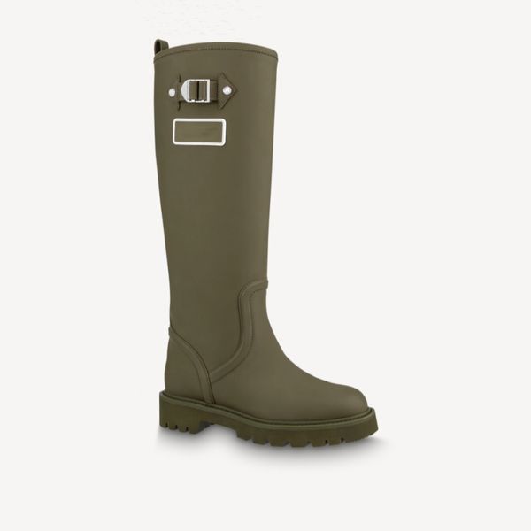 explosion woman territory flat high boot 1a9h2v authentic rain boot khaki green rubber-effect calf leather engraved silver-tone buckle studs, Black
explosion woman territory flat high boot 1a9h2v authentic rain boot khaki green rubber-effect calf leather engraved silver-tone buckle studs, Black