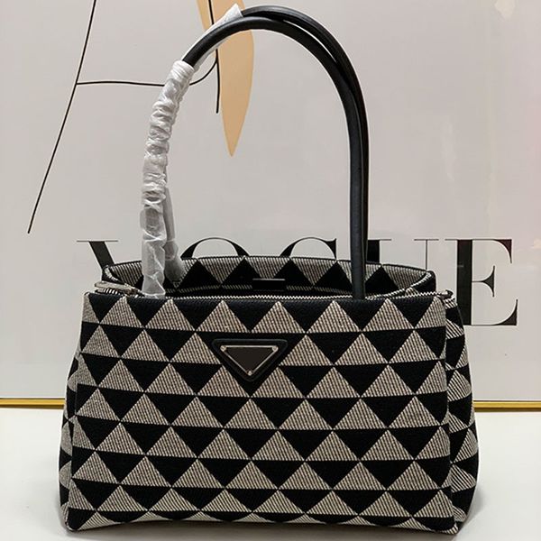 women handbag tote bag shoulder bags embroidered fabric leather handle triangle sign interior zip pocket
women handbag tote bag shoulder bags embroidered fabric leather handle triangle sign interior zip pocket