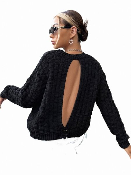 women's sweaters cut out back drop shoulder textured knit sweater 72hn#, White;black
women's sweaters cut out back drop shoulder textured knit sweater 72hn#, White;black