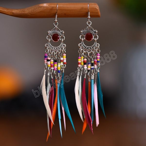 dripping oil retro long feather dangle earrings hangers hippie women's coffee rice beads tassel earrings boho jewelry bohemia, Silver
dripping oil retro long feather dangle earrings hangers hippie women's coffee rice beads tassel earrings boho jewelry bohemia, Silver