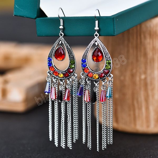 bohemia women's long chain tassel dangle earrings fashion water drop blue crystal rhinestone alloy temperament earrings party jewelry, Silver
bohemia women's long chain tassel dangle earrings fashion water drop blue crystal rhinestone alloy temperament earrings party jewelry, Silver