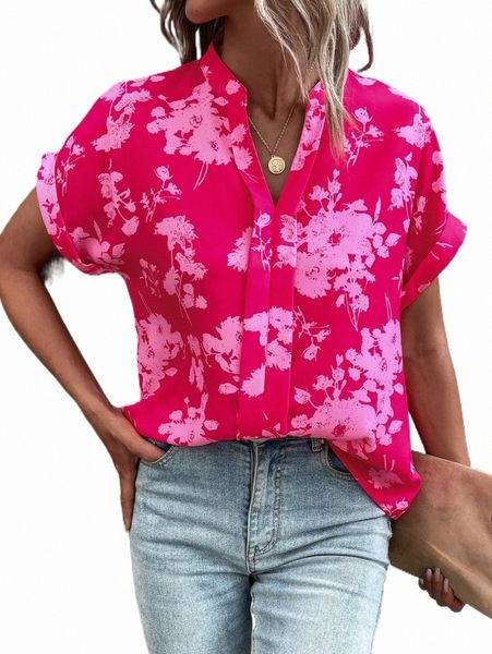 women's blouses & shirts floral print notched neck blouse v9gd#, White 
women's blouses & shirts floral print notched neck blouse v9gd#, White