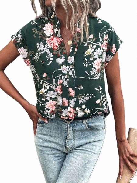 women's blouses & shirts floral print notched neck blouse d00k#, White
