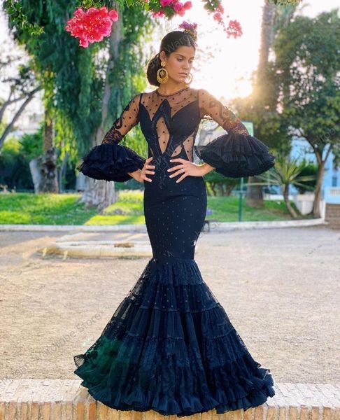 black polka dots tulle mermaid prom dresses women spanish flamenco style long sleeve illusion mesh evening dress
black polka dots tulle mermaid prom dresses women spanish flamenco style long sleeve illusion mesh evening dress