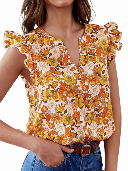 women's blouses & shirts allover floral print flutter sleeve popover blouse a0tq#, White
women's blouses & shirts allover floral print flutter sleeve popover blouse a0tq#, White