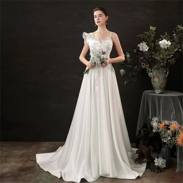 lace wedding dress long trailing one shoulder slim retro master satin ruffled beaded ld5033, White
lace wedding dress long trailing one shoulder slim retro master satin ruffled beaded ld5033, White