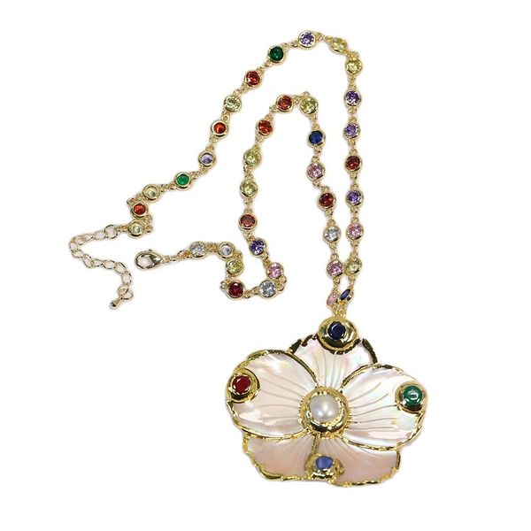 gold plated mix color cz chain electroplated necklace real shell flower paved jade pearl pendant for women gifts, Silver
gold plated mix color cz chain electroplated necklace real shell flower paved jade pearl pendant for women gifts, Silver