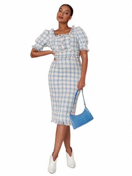 casual dresses plaid square neck ruffle trim split back tweed dress t7oz#, Black;gray
casual dresses plaid square neck ruffle trim split back tweed dress t7oz#, Black;gray