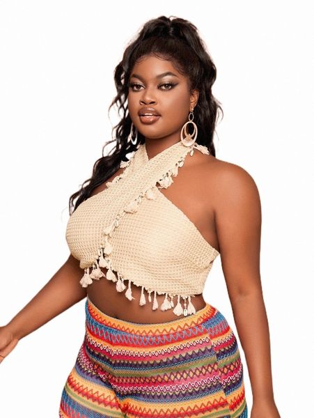plus size t-shirt x srv plus textured fringe trim criss cross wrap halter a5nh#, Black
plus size t-shirt x srv plus textured fringe trim criss cross wrap halter a5nh#, Black
