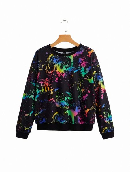 women's hoodies & sweatshirts splash ink print drop shoulder sweatshirt w8sm#, Black
women's hoodies & sweatshirts splash ink print drop shoulder sweatshirt w8sm#, Black