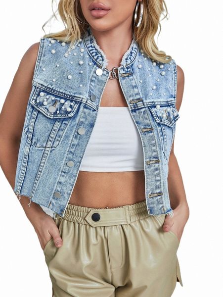 women's jackets pearl beaded frayed trim vest denim jacket j34h#, Black;brown
women's jackets pearl beaded frayed trim vest denim jacket j34h#, Black;brown