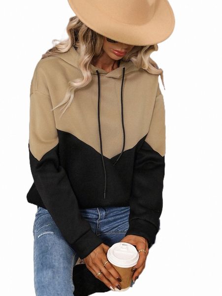 women's hoodies & sweatshirts two tone drop shoulder drawstring hoodie v2ig#, Black