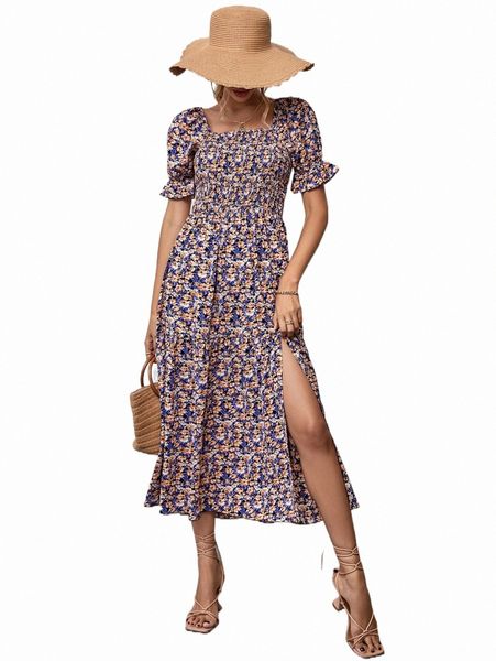 casual dresses allover floral print shirred puff sleeve square neck split thigh dress n5jg#, Black;gray
casual dresses allover floral print shirred puff sleeve square neck split thigh dress n5jg#, Black;gray