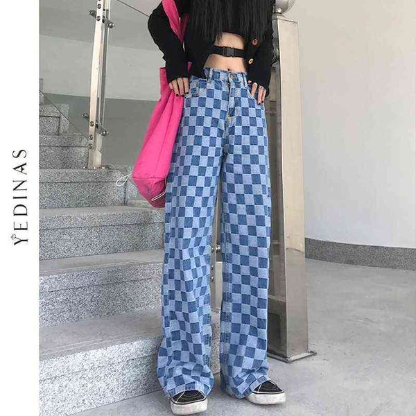 women's jeans yedinas za jeans woman plaid pants hip hop female wide leg pants fashion harajuku bf high waist denim pants vintage stree, Blue
women's jeans yedinas za jeans woman plaid pants hip hop female wide leg pants fashion harajuku bf high waist denim pants vintage stree, Blue