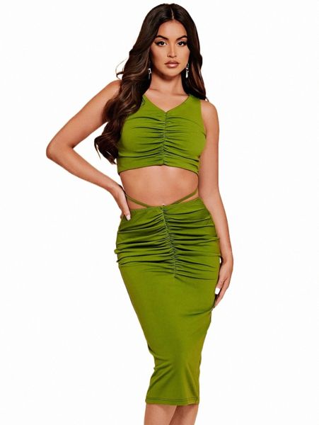 two piece dress bae ruched crop tank & knot back skirt set g3ln#, White 
two piece dress bae ruched crop tank & knot back skirt set g3ln#, White