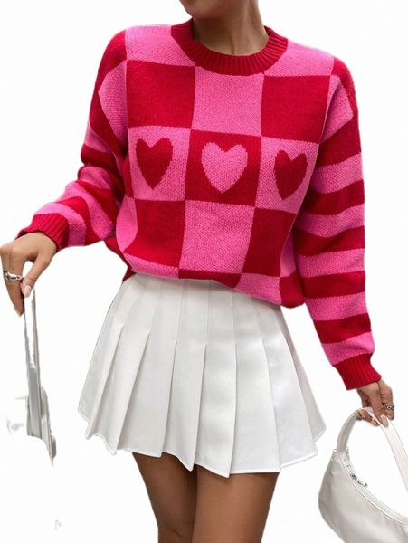 women's sweaters heart & checkered pattern drop shoulder sweater i6lu#, White;black
women's sweaters heart & checkered pattern drop shoulder sweater i6lu#, White;black